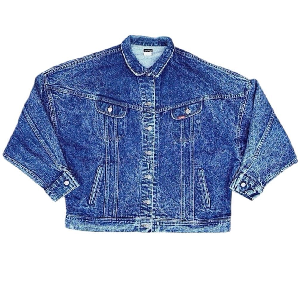 Vtg 1980s Lee Riders Dark Blue Acid Wash Denim Jacket L USA Made Boxy 80s Fit